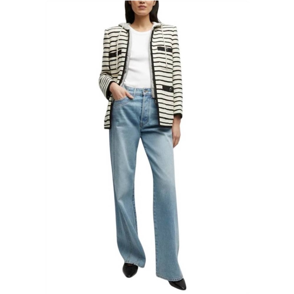 NWT VERONICA BEARD Foster Dickey striped jacket in ivory and black size 14